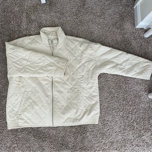 Cream Quilted Bomber Jacket